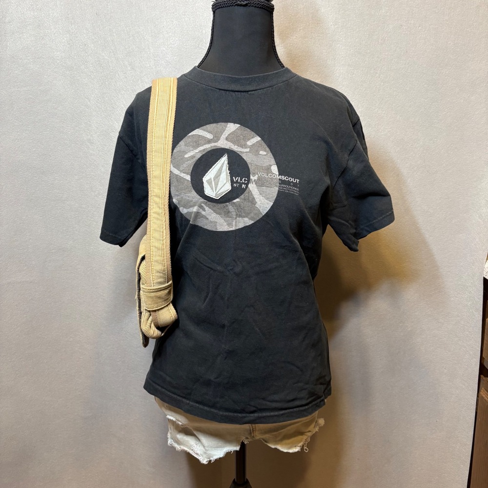 Volcom Stone Volcomscout Graphic T-Shirt Black Camo Logo Cotton Tee L  Grunge